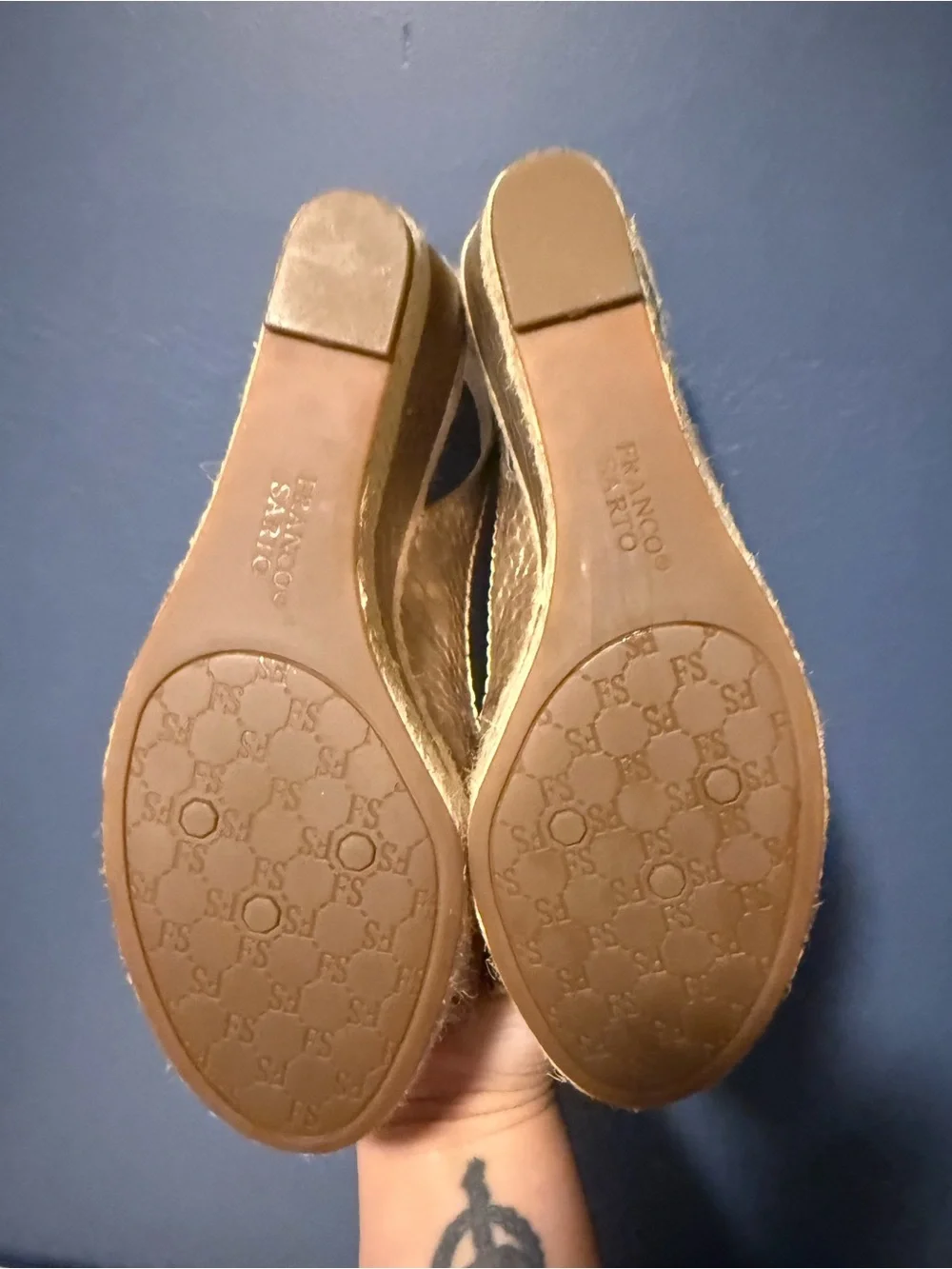 Franco Sarto Olympia Gold Metallic Espadrille Wedge Bow Slingback Size 8 1/2